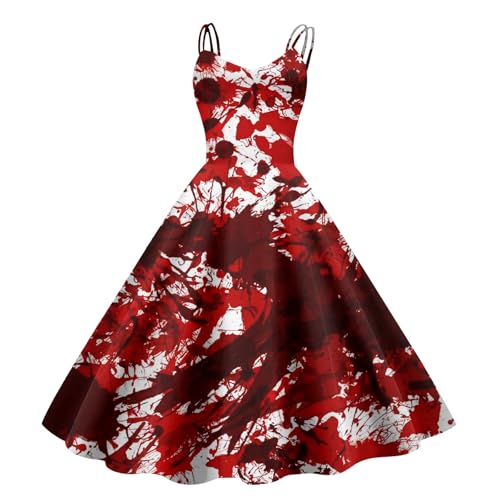 Fulidngzg Halloween Kostüm Damen Gruselig - Blutige Aufdruck Kleid Zombie Braut Kostüm Horror Elegant Brautkleid Ärmellos Krankenschwester Costume für Frauen von Fulidngzg