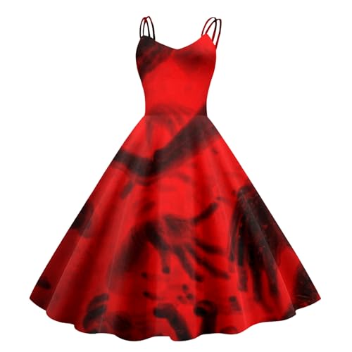 Fulidngzg Halloween Kostüm Damen Gruselig - Blutige Aufdruck Kleid Zombie Braut Kostüm Horror Elegant Brautkleid Ärmellos Krankenschwester Costume für Frauen von Fulidngzg