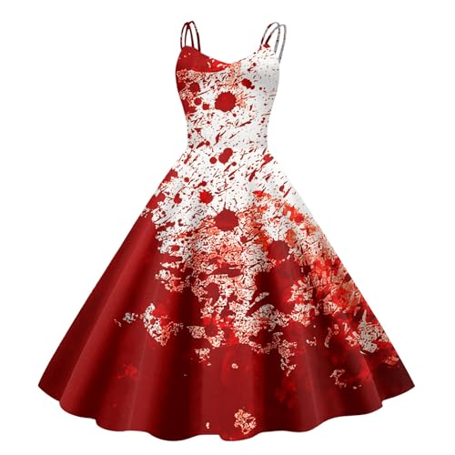 Fulidngzg Halloween Kostüm Damen Gruselig - Blutige Aufdruck Kleid Zombie Braut Kostüm Horror Elegant Brautkleid Ärmellos Krankenschwester Costume für Frauen von Fulidngzg