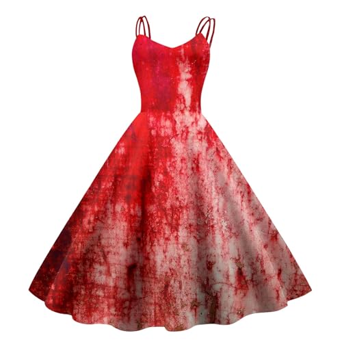 Fulidngzg Halloween Kostüm Damen Gruselig - Blutige Aufdruck Kleid Zombie Braut Kostüm Horror Elegant Brautkleid Ärmellos Krankenschwester Costume für Frauen von Fulidngzg