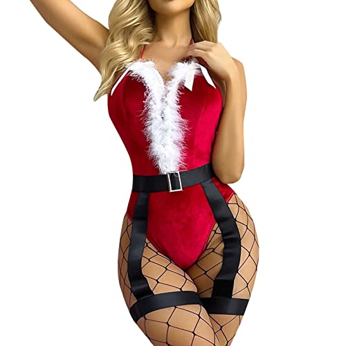 Sexy Weihnachtskostüm Frauen für Sex Christmas Unterwäsche Dessous Sexy Einteilige Wäsche Bodysuit Heiße Rote Reizwäsche Outfit Babydoll Weihnachts Teddy Reizwäsche von Fulidngzg