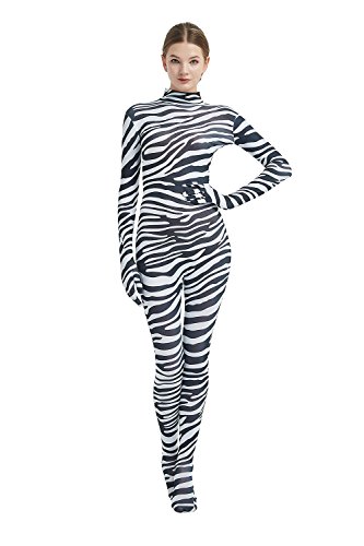 Full Bodysuit Damen Kostüm ohne Kapuze Spandex Zentai Einteiler Body Suit, Zebra, S von Full Bodysuit