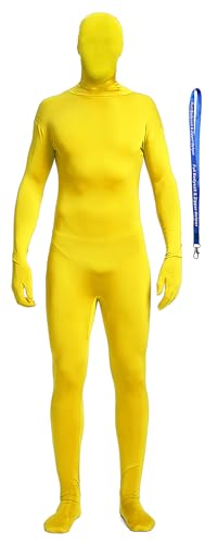 Full Bodysuit Zentai Kostüm mit Reißverschluss, Uni, Spandex, Stretch, Erwachsenenkostüm (Gelb, Größe L) von Full Bodysuit