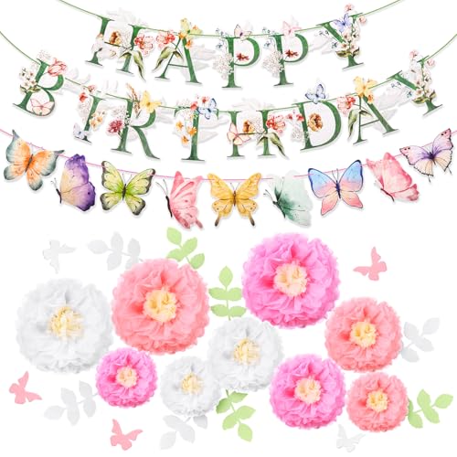 Fullhawl 24 Stück Blumen- und Schmetterlings-Geburtstagsbanner Dekorationen umfassen Blumen und Schmetterlinge, Geburtstagsbuchstaben und Papierblumen mit Schmetterling und Blättern für Geburtstag, Fullhawl 24 Stück Blumen- und Schmetterlings-Geburtstagsbanner Dekorationen umfassen Blumen und Schmetterlinge, Geburtstagsbuchstaben und Papierblumen mit Schmetterling und Blättern für Geburtstag, von Fullhawl