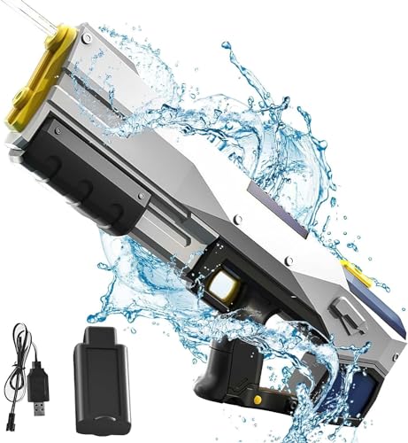 Fulluky Elektrische Wasserpistole für Kinder und Erwachsene, Automatische Wasserspritzpistolen mit Licht, Wasserstrahler mit Großer Kapazität, Wasserpistolen für Jungen und Mädchen (Schwarz) von Fulluky
