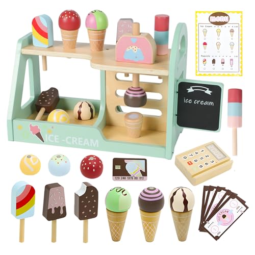 Eisdiele Kinder Holz Eisdiele Kinderküche Zubehör mit Menü und Bargeld, EIS holzspielzeug für Rollenspiele mit Einkaufsladen, Kinderküche Kaufläden & Zubehör, Geschenk Mädchen 3 4 5 6 7 8 Jahren Eisdiele Kinder Holz Eisdiele Kinderküche Zubehör mit Menü und Bargeld, EIS holzspielzeug für Rollenspiele mit Einkaufsladen, Kinderküche Kaufläden & Zubehör, Geschenk Mädchen 3 4 5 6 7 8 Jahren von Fullware