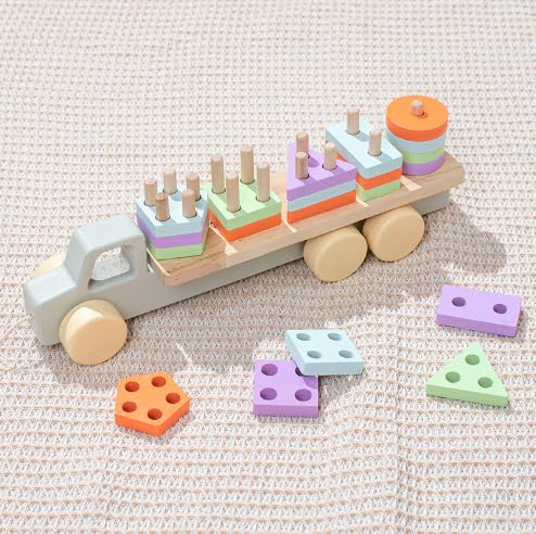 Fullware 2 in 1 Holzformen-Steckspielzeug LKW - Pädagogisches Spielzeug aus Holz, Montessori-Spielzeug für Kinder im Alter von 0 bis 5 Jahren - Babys, Kleinkinder, Vorschulkinder von Fullware