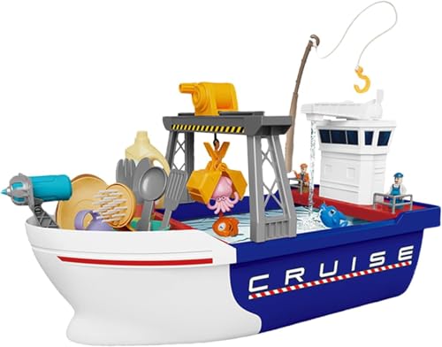 Fullware Badewanne Boot Spielzeug mit Mini-Fischen und Werkzeugen – Wasserspielzeug Blau von Fullware
