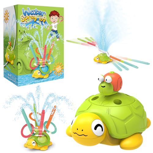 Fullware Wasserspielzeug Kinder, Kleinkind Outdoor Spielzeug, Gartenspielzeug 3-in-1 Drehende Wasserspritz-Schildkröte, Wasserspiel Garten Kinder Draußen Sommerspielzeug für 3 4 5 6 7 8 Jahre alte von Fullware