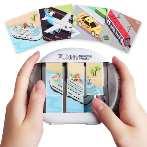 Fullware drehbares 3D Puzzle für Kinder im Alter von 3 4 5 6 Jahren, 4 Puzzles in 1, tragbares Fidget Spielzeug für Reisen, Autos und Flugzeuge, Entwicklung der Feinmotorik Lernspiel(Verkehrsmittel) von Fullware