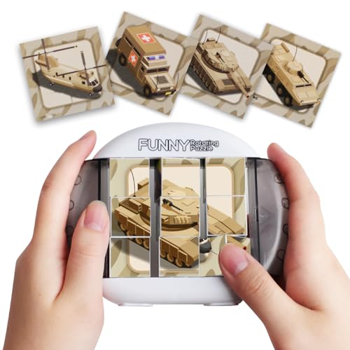Flugzeug Autofahrt Hochzeit Beschäftigung Fidget Toys Kinder 4 in 1 Puzzle Geduldspiele Lernspielzeug Motorikspielzeug ab 1 2 3 4 5 6 Jahre Restaurant Reisespiele Geschenk Junge Mädchen - Panzer von Fullware