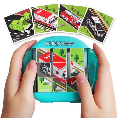 Fullware drehbares 3D Puzzle für Kinder im Alter von 3 4 5 6 Jahren, 4 Puzzles in 1, tragbares Fidget Spielzeug für Reisen, Autos und Flugzeuge, Entwicklung der Feinmotorik Lernspiel (Spezialfahrzeug) von Fullware
