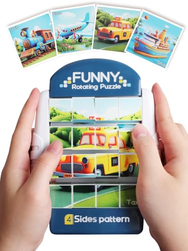 Drehbares 3D Puzzle 16 Teile 3 4 5 6 Jahre, Flugzeug Autofahrt Beschäftigung Kinder, Kleine Geschenke für Jungen Mädchen Schüler, Konzentration Geschicklichkeits Knobelespiele Kinder 8 10 (Autos) von Fullware