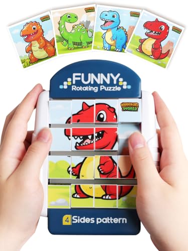 Fullware drehbares Puzzle für Kinder im Alter von 3 4 5 6 7 Jahren, 4 Puzzles in 1, tragbares Fidget Spielzeug für Reisen (Dinosaurier) von Fullware