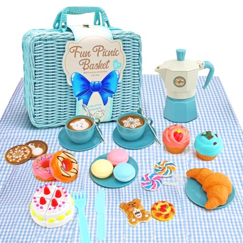 Geschenk für Jungen Mädchen 3 4 5 6 Jahre, Picknickkorb Kinder mit Decke 30-teiliges Teeservice mit Dessert Kaffeemaschine Puppenküche Kinder Geschirrset, Zubehör, Outdoor Spielzeug Rollenspiele(Blau) Geschenk für Jungen Mädchen 3 4 5 6 Jahre, Picknickkorb Kinder mit Decke 30-teiliges Teeservice mit Dessert Kaffeemaschine Puppenküche Kinder Geschirrset, Zubehör, Outdoor Spielzeug Rollenspiele(Blau) von Fullware