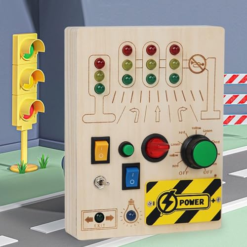 Montessori Busy Board Baby Spielzeug ab 1 2 3 4 Jahr, Activity Board Holzspielzeug mit 14 LED, Verkehrsampel Lernspielzeug Motorikspielzeug Sensorisches Geschenk für Baby Kleinkinder Jungen Mädchen von Fullware