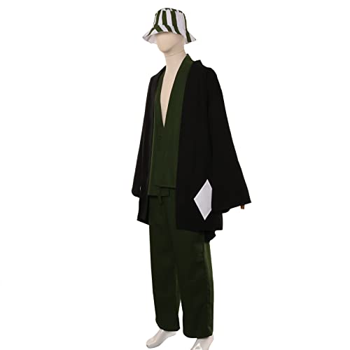 Fulujiacos Anime Urahara Kisuke Cosplay Kostüm Kimono Uniform mit Hut Herren Halloween Cos S Schwarz von Fulujiacos