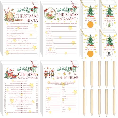 135 Stück Weihnachtsfeier-Spiele-Sets, 125 lustige Happy Holiday Partyspiele Papierkarten mit 10 editierbaren Bleistiften Geschenke für Heiligabend Winter Themed Family Party Game Supplies (E-Mail 135 Stück Weihnachtsfeier-Spiele-Sets, 125 lustige Happy Holiday Partyspiele Papierkarten mit 10 editierbaren Bleistiften Geschenke für Heiligabend Winter Themed Family Party Game Supplies (E-Mail von Fumete