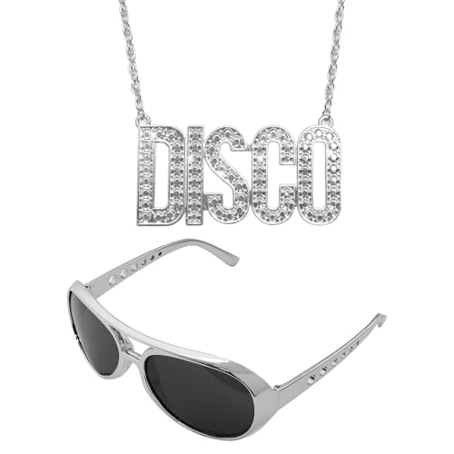 Fumwase 2pcs 50er 60er 70er Jahre Disco Kostüm Zubehör für Herren Disco Brille und Halskette Set für Rock Hippies Cosplay Halloween, Splitter, Einheitsgröße Fumwase 2pcs 50er 60er 70er Jahre Disco Kostüm Zubehör für Herren Disco Brille und Halskette Set für Rock Hippies Cosplay Halloween, Splitter, Einheitsgröße von Fumwase