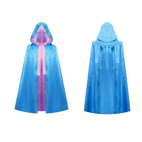 Fumwase Blaue Fee Kapuzenumhang Kostüm Frauen Prinzessin Kostüm Umhang mit rosa Schleife für Cosplay Halloween, Blau/Pink, 4.9Ft von Fumwase