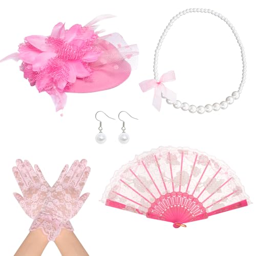 Fumwase Teeparty-Zubehör, Gartenparty, Handschuhe, Hüte, Halskette, Ohrringe, Kostümparty, Zubehör für Damen, Teeparty, Dekoration, Hochzeit, Kostüm, Party-Zubehör, Rosa, 5 Stück Fumwase Teeparty-Zubehör, Gartenparty, Handschuhe, Hüte, Halskette, Ohrringe, Kostümparty, Zubehör für Damen, Teeparty, Dekoration, Hochzeit, Kostüm, Party-Zubehör, Rosa, 5 Stück von Fumwase