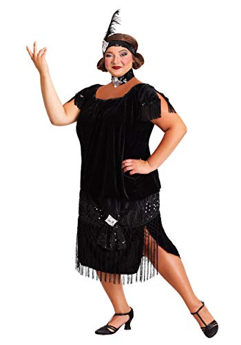 Damen Kleid, Übergröße, Schwarz, Flapper-Kleid, Deluxe, 1920er-Jahre, Flapper-Kleid, Kostüm, 4X von Fun Costumes