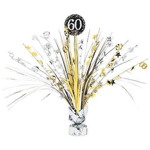 Fun Express 13773859 Glitzernder Folienaufsatz zum 60. Geburtstag, 45,7 cm, 1 Stück Elegantes Schwarz, Silber und Gold, Mehrfarbig von Fun Express
