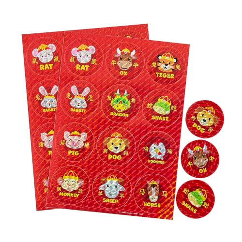 Fun Express Chinesisches Neujahrs-Sternzeichen-Prismen-Aufkleberbögen, Großpackung, 24 Stück von Fun Express