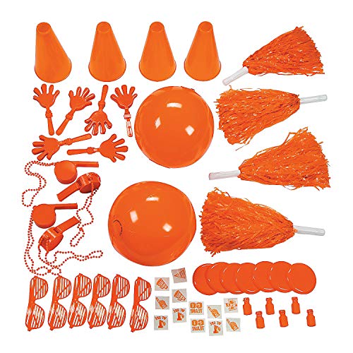 Fun Express Orange School Spirit Sortiment – Großpackung 50-teiliges Set – Handklatscheln, Pfeifen, Megaphone, Pompons und mehr – Schulgeist-Zubehör von Fun Express