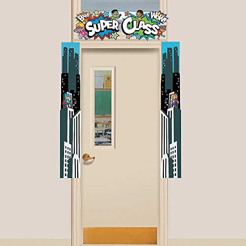 Fun Express Superhelden-Türumrandung, bunte und motivierende Klassenzimmer-Dekoration, ideal für Kinder, Lernräume, Spielzimmer und Schulanfang, Spaß und fesselnd für Schüler, 3 Stück von Fun Express
