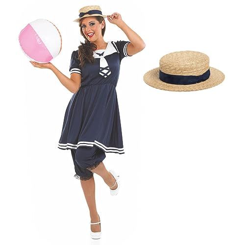 Fun Shack Badeanzug 20er Jahre Damen, Bay Kostüm Damen, Badeanzug Retro Gestreift, Kostüm Badeanzug, Badeanzug Fasching, Nostalgie Badeanzug, Badeanzug Karneval XXL von Fun Shack