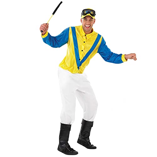 Fun Shack Blau Und Gelb Jockey Kostüm, Sportler Kostüm Herren, Pferde Rennfahrer Kostüm Herren, Jockey Kostüm Herren, Sportler Herren, Faschingskostüm Pferd Rennfahrer - M von Fun Shack