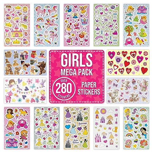 Girls Children Stickers for Scrapbooking, Crafting, Decorating - Over 270 Self Adhesive Paper Stickers 14 Designs - Party Bag Fillers for Kids, Teacher Classroom Rewards - Unicorn, Princess, Hearts Girls Children Stickers for Scrapbooking, Crafting, Decorating - Over 270 Self Adhesive Paper Stickers 14 Designs - Party Bag Fillers for Kids, Teacher Classroom Rewards - Unicorn, Princess, Hearts von Fun Stickers