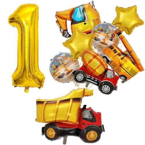 1. Geburtstag Junge, Baustellen Geburtstagdeko Junge 1 Jahre, Bagger Deko Kindergeburtstag 1, Baustelle Geburtstag Deko für Luftballon Traktor Deko Kindergeburtstag von FunHot