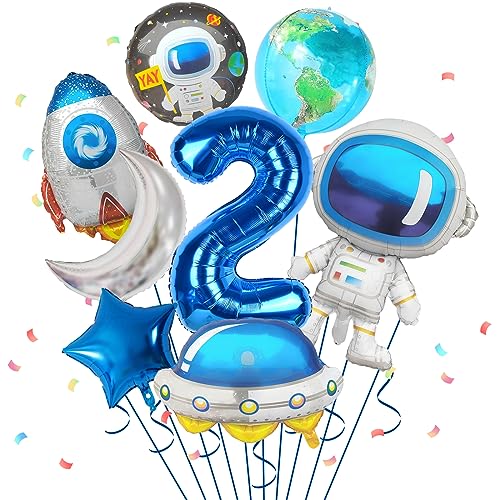 2. Geburtstag Junge, Geburtstagsdeko 2 Jahre Junge, 8 Stück Weltraum-Ballons Astronauten Raketen Ballon Raumschiff Ballon für Jungen Kindergeburtstag Dekorationen Universum Party Babyparty Zubehör von FunHot