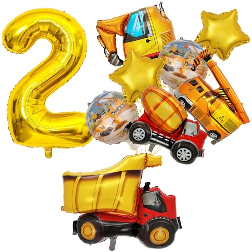 2. Geburtstag Junge, Baustellen Geburtstagdeko Junge 2 Jahre, Bagger Deko Kindergeburtstag 2, Baustelle Geburtstag Deko für Luftballon Traktor Deko Kindergeburtstag von FunHot