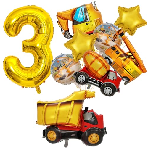 3. Geburtstag Junge, Baustellen Geburtstagdeko Junge 3 Jahre, Bagger Deko Kindergeburtstag 3, Baustelle Geburtstag Deko für Luftballon Traktor Deko Kindergeburtstag von FunHot