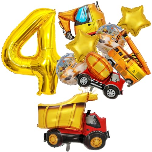 4 Geburtstag Junge, Baustellen Geburtstagdeko Junge 4 Jahre, Bagger Deko Kindergeburtstag 4, Baustelle Geburtstag Deko für Luftballon Traktor Deko Kindergeburtstag von FunHot
