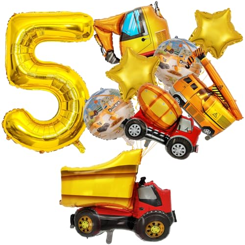 5 Geburtstag Junge, Baustellen Geburtstagdeko Junge 5 Jahre, Bagger Deko Kindergeburtstag 5, Baustelle Geburtstag Deko für Luftballon Traktor Deko Kindergeburtstag von FunHot