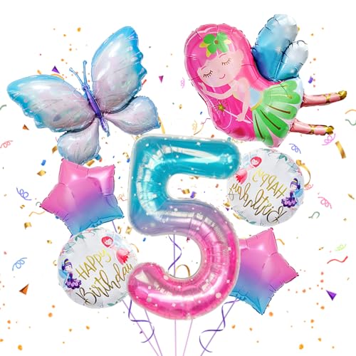 5. Geburtstag Mädchen, Luftballon 5. Geburtstag, Schmetterlings Stern Folienballon, 5. Geburtstag für Schmetterling Themen Party Hochzeit Geburtstag Baby Shower Mädchen Dekoration von FunHot