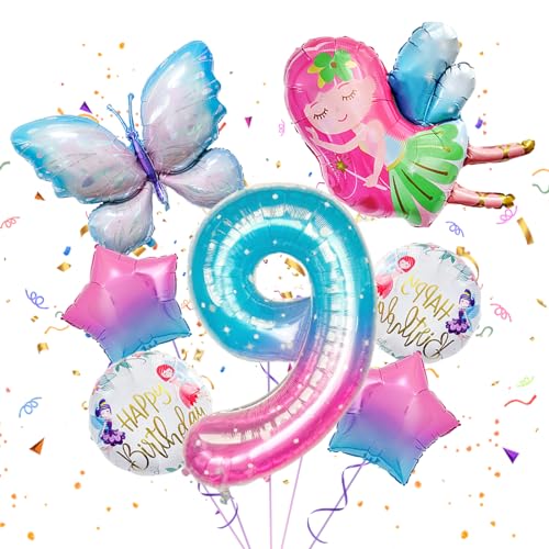 9. Geburtstag Mädchen, Luftballon 9. Geburtstag, Schmetterlings Stern Folienballon, 9. Geburtstag für Schmetterling Themen Party Hochzeit Geburtstag Baby Shower Mädchen Dekoration von FunHot