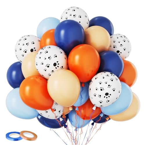 Funhot Luftballons Blau Orange, 60 Stück Orangen und Blau Paw Luftballons, 12 Zoll Pastellorange Marineblau Ballon Pfotendruck Ballons für Junge Mädchen Geburtstag Baby Dusche Hund Thema Party Deko von FunHot