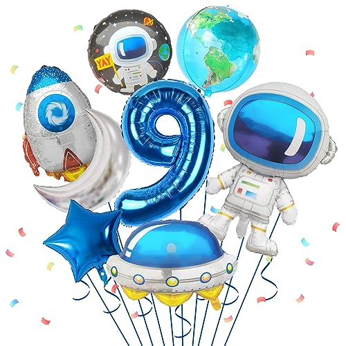 9. Geburtstag Junge, Geburtstagsdeko 9 Jahre Junge, 8 Stück Weltraum-Ballons Astronauten Raketen Ballon Raumschiff Ballon für Jungen Kindergeburtstag Dekorationen Universum Party Babyparty Zubehör von FunHot