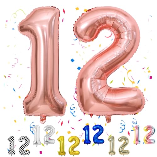 Luftballon 12 Geburtstag, 40" Rosegold Zahlen Luftballon, Roségold Folienballon 12, Geburtstag Zahlen Luftballon 12 jahre für Mädchen Babyparty Geburtstagsdeko Jubiläumsparty Dekoration von FunHot