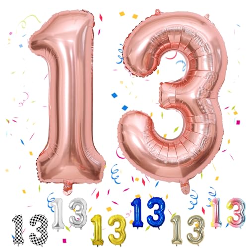 Luftballon 13 Geburtstag, 40" Rosegold Zahlen Luftballon, Roségold Folienballon 13, Geburtstag Zahlen Luftballon 13 jahre für Mädchen Babyparty Geburtstagsdeko Jubiläumsparty Dekoration von FunHot