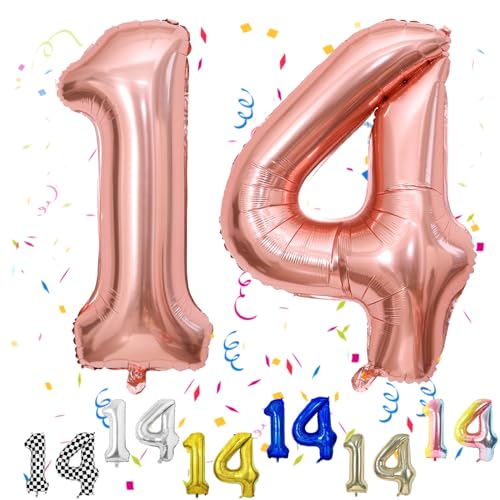 Luftballon 14 Geburtstag, 40" Rosegold Zahlen Luftballon, Roségold Folienballon 14, Geburtstag Zahlen Luftballon 14 jahre für Mädchen Babyparty Geburtstagsdeko Jubiläumsparty Dekoration von FunHot