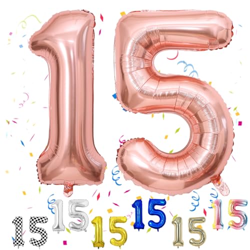 Luftballon 15 Geburtstag, 40" Rosegold Zahlen Luftballon, Roségold Folienballon 15, Geburtstag Zahlen Luftballon 15 jahre für Mädchen Babyparty Geburtstagsdeko Jubiläumsparty Dekoration von FunHot