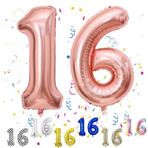 Luftballon 16 Geburtstag, 40" Rosegold Zahlen Luftballon, Roségold Folienballon 16, Geburtstag Zahlen Luftballon 16 jahre für Mädchen Babyparty Geburtstagsdeko Jubiläumsparty Dekoration von FunHot