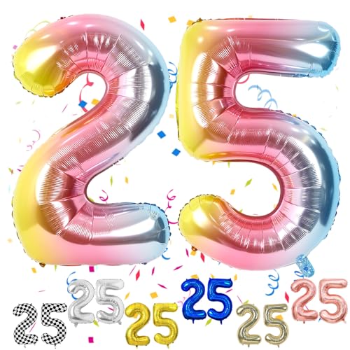 Luftballon 25 Geburtstag, 40" Regenbogen Zahlen Luftballon, Bunt Gradient Folienballon 25, Farbverlauf Geburtstag Zahlen Luftballon 25 jahre für Babyparty Geburtstagsdeko Jubiläumsparty Dekoration von FunHot