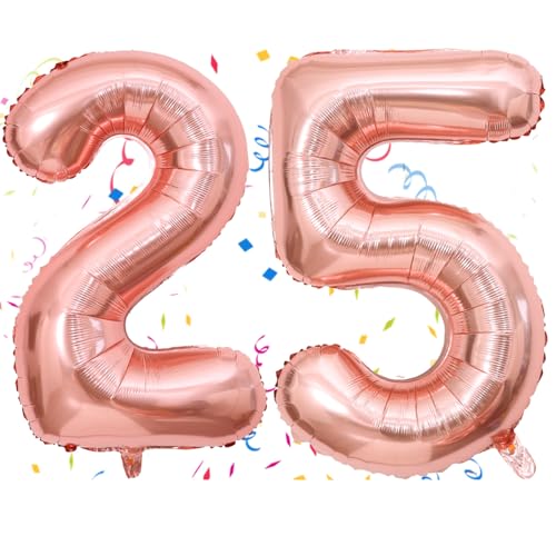 Luftballon 25 Geburtstag, 40" Rosegold Zahlen Luftballon, Roségold Folienballon 25, Geburtstag Zahlen Luftballon 25 jahre für Mädchen Babyparty Geburtstagsdeko Jubiläumsparty Dekoration von FunHot